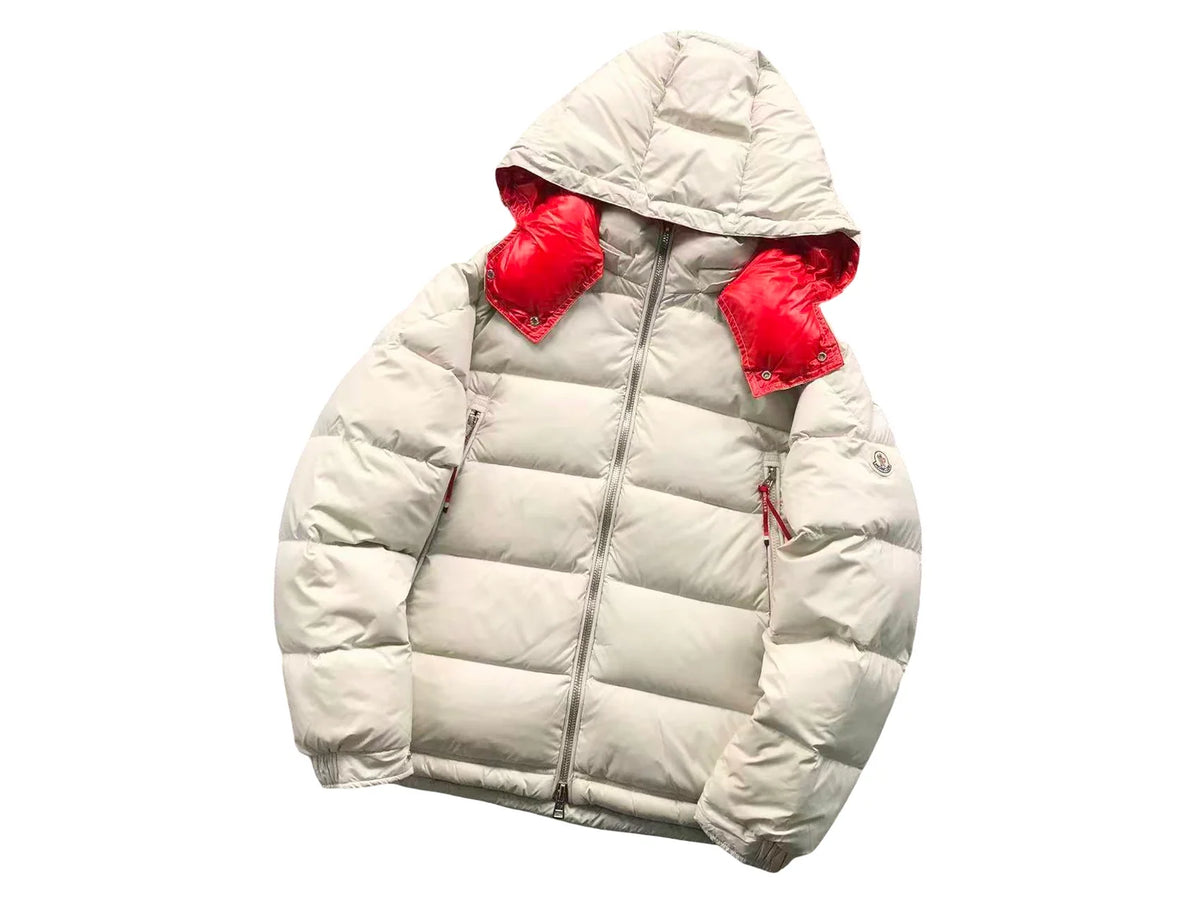 Moncler Poirier Down Jacket – Men's Quilted Puffer in White & Red