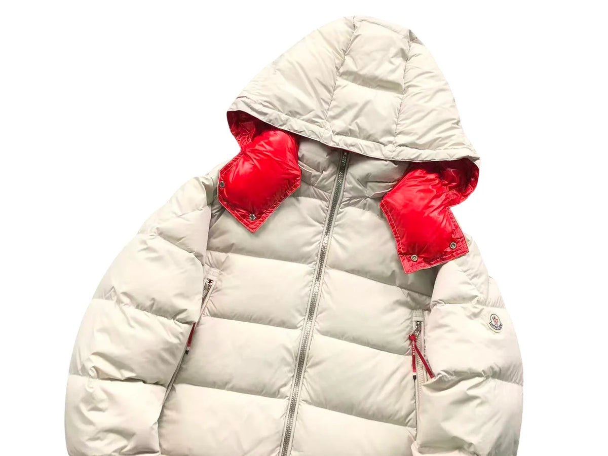 Moncler Poirier Down Jacket – Men's Quilted Puffer in White & Red